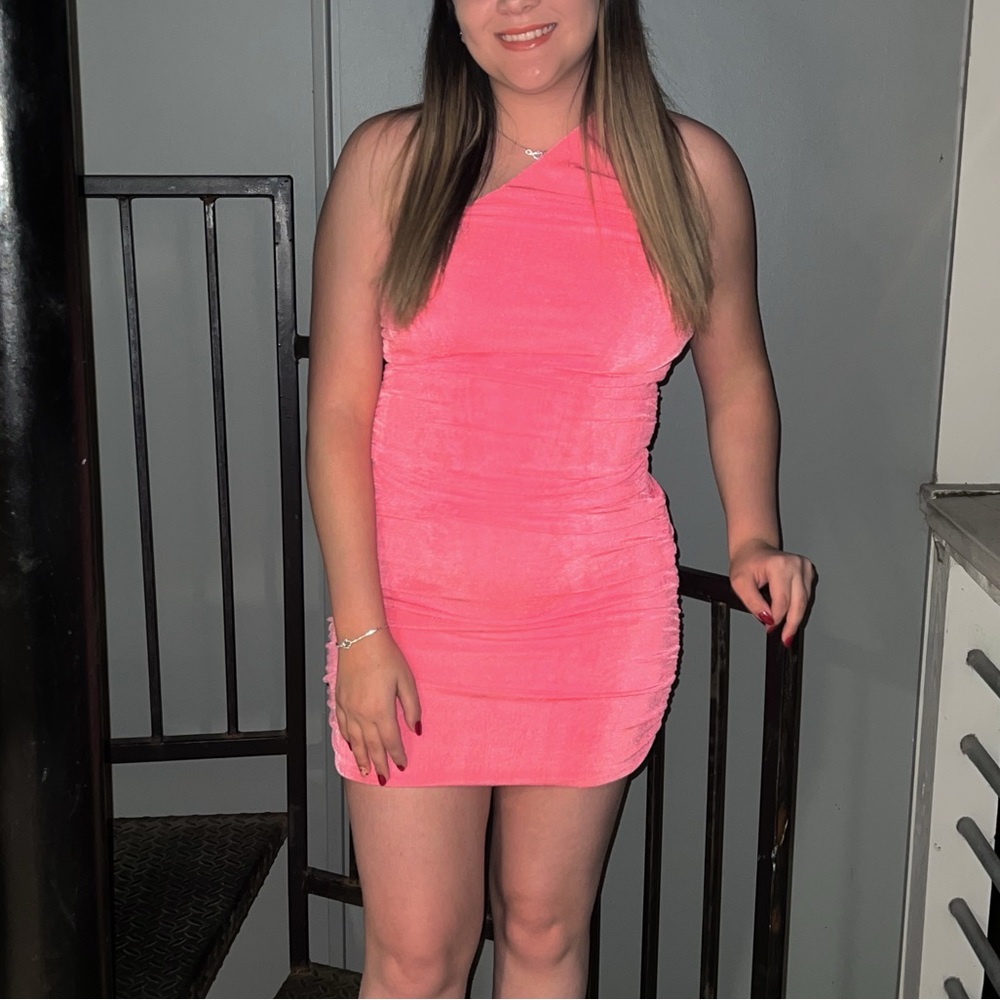 Pink dress one shoulder mini dress